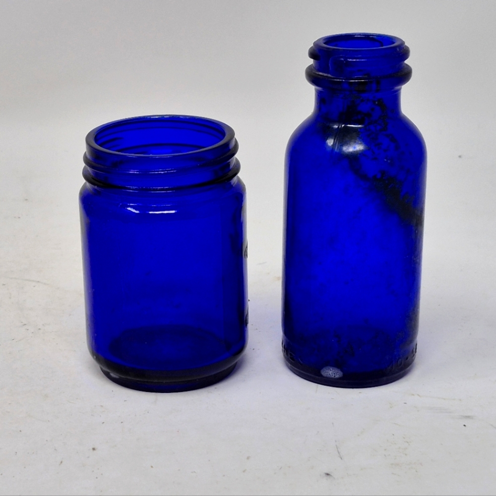 Set of Two Vintage Cobalt Blue Glass Bottles